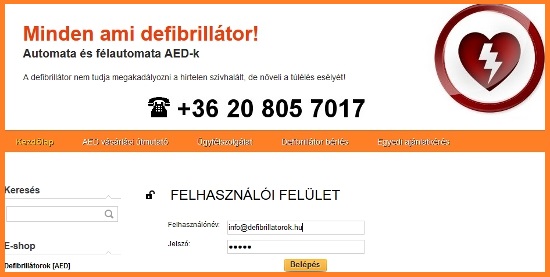 Bejelentkezés a www.defibrillatorok.hu oldalára