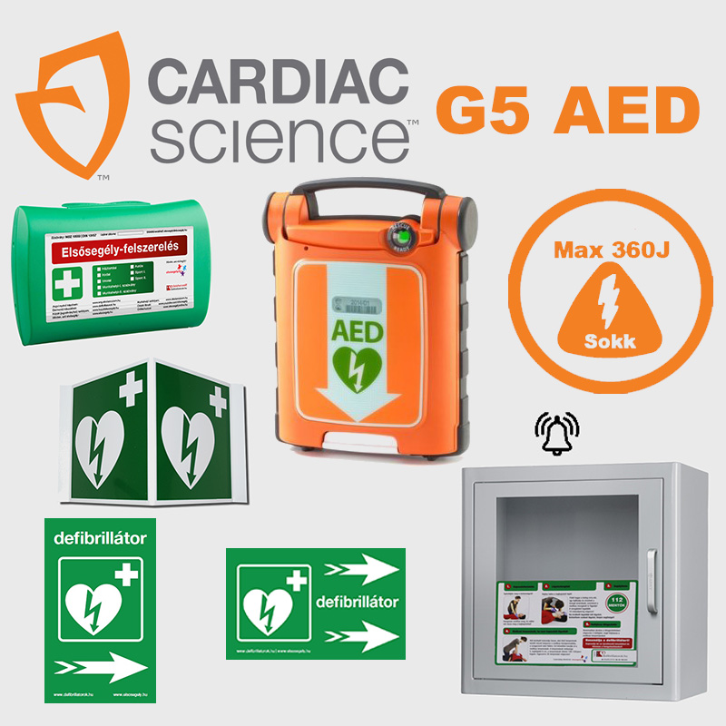Irodai csomag: CardiacScience (félautomata, max.:360J) fém AED tárolóval