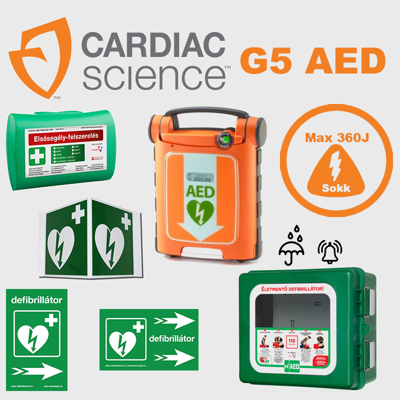 Ipari csomag1: CardiacScience G5 (félautomata) Por és vízálló tárolóval