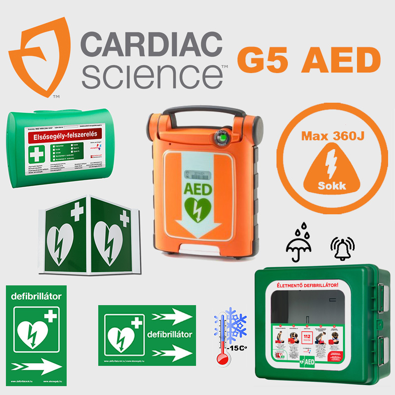 Ipari csomag2: CardiacScience G5 (félautomata) Fűtött, por és vízálló tárolóval